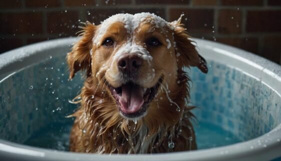 Leonardo_Kino_XL_A_happy_dog_standing_in_a_bathtub_covered_in_0 (1)