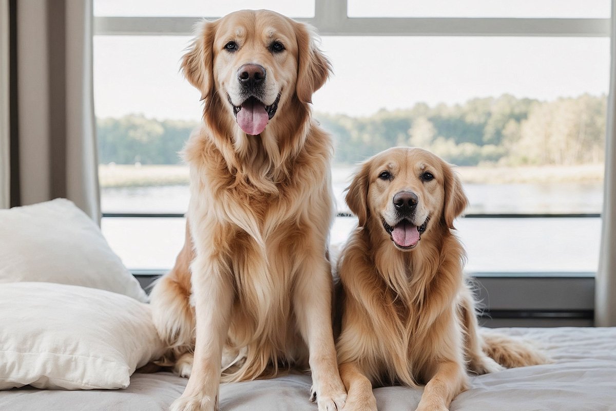 Golden retriever couple